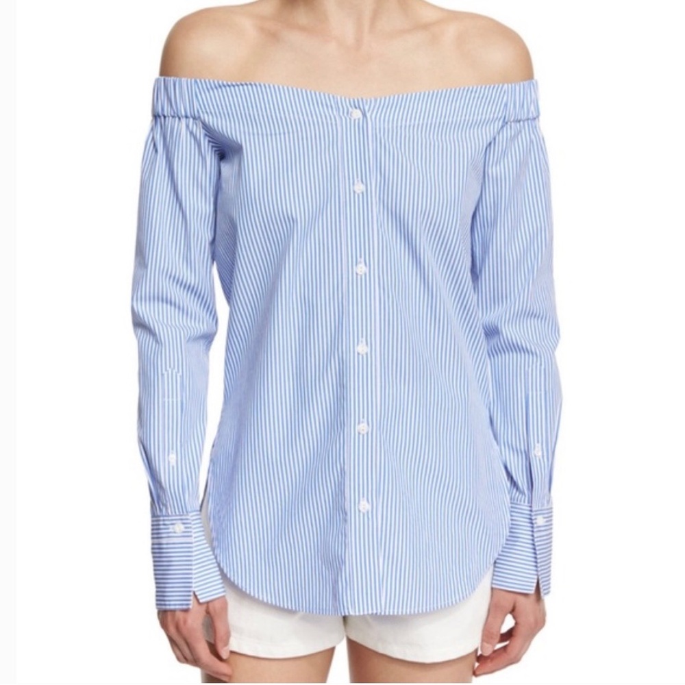 Rag & Bone Kacy Off the Shoulder Tunic Blouse Blue White Stripe 
Size Small